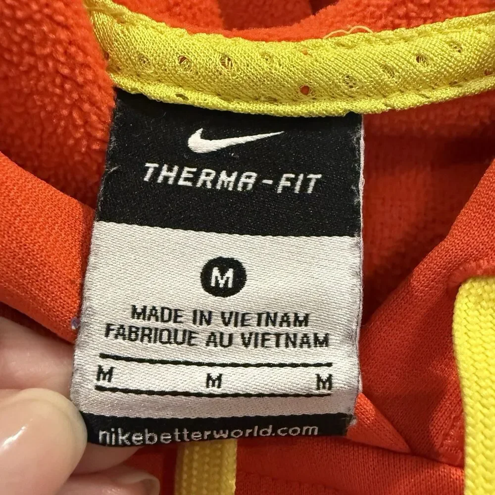 Nike Hoodie Sweatshirt Womens M Therma Fit Orange Red Big Center Swoosh Y2K